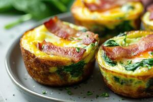 AI generated Healthy spinach and bacon low carb egg muffin. photo