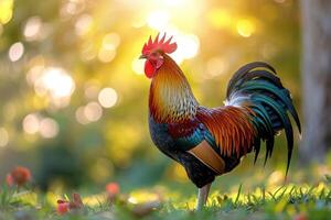 AI generated Rooster in the farm. photo