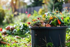 AI generated Compost bin in the garden. photo