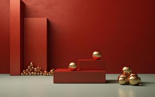 AI generated Festive Christmas scene podium for products showcase or promotional sale with minimalist. AI generated photo