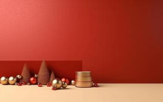 AI generated Festive Christmas scene podium for products showcase or promotional sale with minimalist. AI generated photo