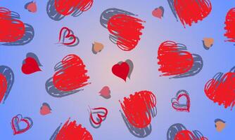 Hand-drawn doodle seamless pattern with red hearts. vector