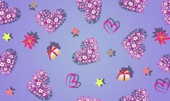 Seamless pattern with heart shape flower on blue background. vector