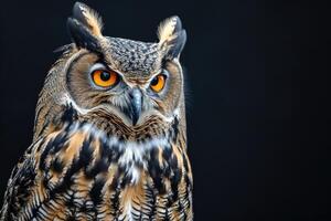 AI generated Eurasian Eagle Owl isolated on black background photo