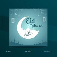 Eid Mubarak moon and mosque beautiful background Poster Design Template Vector