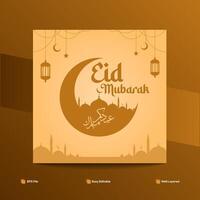 Eid Mubarak moon and mosque beautiful background Poster Design Template Vector