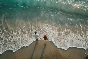 AI generated A man and woman holding hands on a beach photo