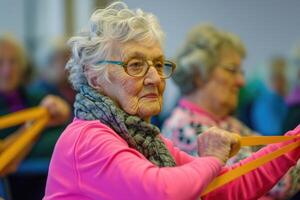 AI generated Seniors doing exercise seated with exercise bands photo