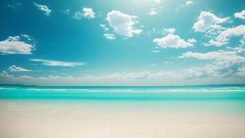 AI generated Summer beach background. White sand, turquoise sea and blue sky, neural network generated art photo