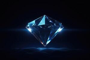 AI generated Glowing Diamond symbol on a dark blue background. photo