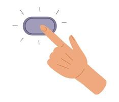 Human hand click button. Hand pointing gesture. Vector illustration in hand drawn style