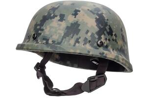 AI generated 20-th century combat infantry helmet on white background, neural network generated image photo