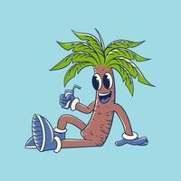 Palm tree cartoon drinking hand drawn character vector