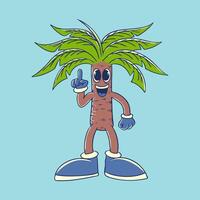 Palm tree cartoon pointing up hand drawn character vector