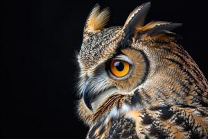 AI generated Eurasian Eagle Owl isolated on black background photo