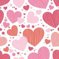 Seamless pattern of red and pink hearts. Valentine's Day, love, romantic background. Hand-drawn illustration, vector