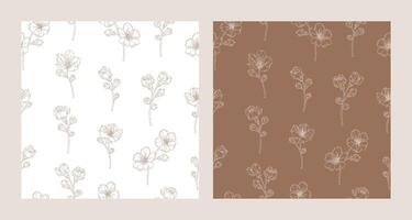 Set of seamless patterns with blooming apricot flowers vector