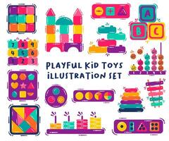 Playful Kid Stuff Toys Illustration Set vector