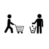 the logo of throwing rubbish in its place and the logo of people shopping in silhouette style vector