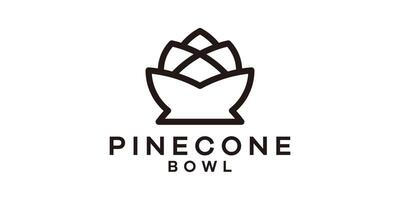 logo design combining the shape of a pine cone with a bowl, minimalist line logo design. vector