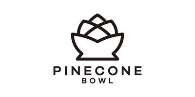 logo design combining the shape of a pine cone with a bowl, minimalist line logo design. vector