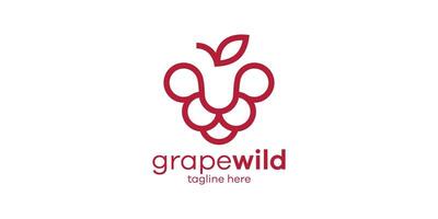 The logo design combines the shape of a tiger's head with grapes. vector