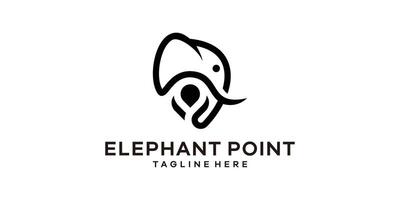 logo design combining the shape of an elephant's head with a map pin. vector