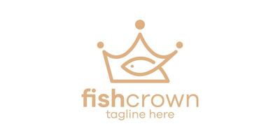 logo design combination of crown shape with fish, minimalist line logo design. vector