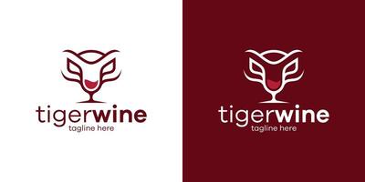 logo design combining the shape of a tiger's head with a wine glass. vector