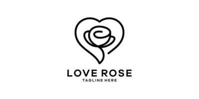 love and rose logo design, minimalist line logo, logo design template symbol icon idea. vector