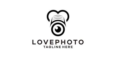 logo design combination of love shape with camera.logo design photography. vector