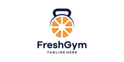 fruit logo design with GYM equipment, logo design template symbol icon idea. vector