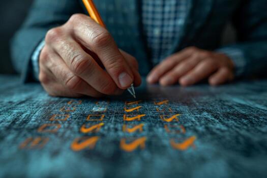 ai generado el empresario pone un cheque marca en el campo en el lista desplegado en el virtual pantalla foto