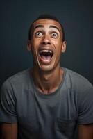 AI generated Portrait of a cheerful African in close-up on a black background in the studio photo