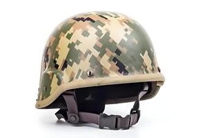 AI generated 20-th century combat infantry helmet on white background, neural network generated image photo