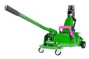 green hydraulic car jack isolated on white background, rised photo