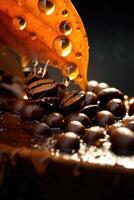 AI generated Close-up Roasted coffee beans. Colombian coffee photo