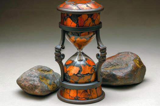 AI generated Stylish hourglass. Sand running in an hourglass, measuring the countdown time on a dark background photo