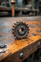 AI generated Details The gear is made of metal. Mechanical gears made of steel photo