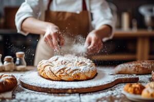 AI generated A close-up shows the process of making homemade pastries with your own hands photo