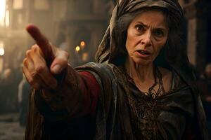 AI generated Medieval woman points finger at you, neural network generated image photo