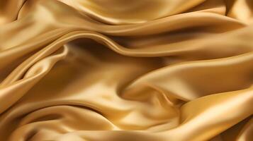 AI generated Golden-colored silk surface with folds. Abstract background and seamless texture, neural network generated image photo