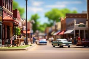 AI generated American toy town street view at sunny summer day, neural network generated image photo