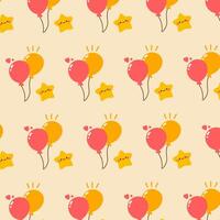 Cute festive pattern with balloons and stars on yellow background. vector