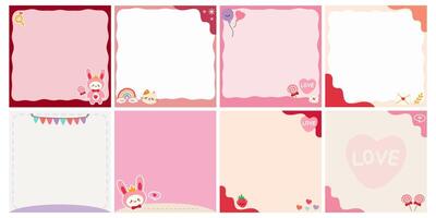 Valentine notes with hand-drawn cartoon. Background vector illustration. Cute wallpapers for social media templates with copy space for text, to-do lists, prints, cards, etc.