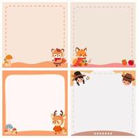 Set of Cute paper memo, note memo and sticky note with illustrations of autumn.Template for planners, checklists, notepads, cards and other office supplies.Vector illustration in cartoon style. vector