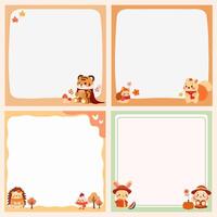 Set of Cute paper memo, note memo and sticky note with illustrations of autumn.Template for planners, checklists, notepads, cards and other office supplies.Vector illustration in cartoon style. vector