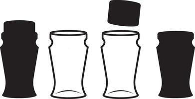 Cork Stopper Glass Vial Jars, black isolated silhouettes set vector