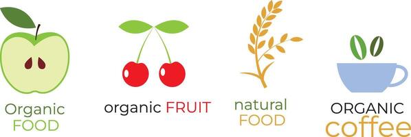 Set of organic and natural food symbols or logos. Vector illustration