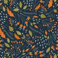 Abstract plant pattern. Background with falling leaves, berries and tree branches. Vector illustration of fairy forest.